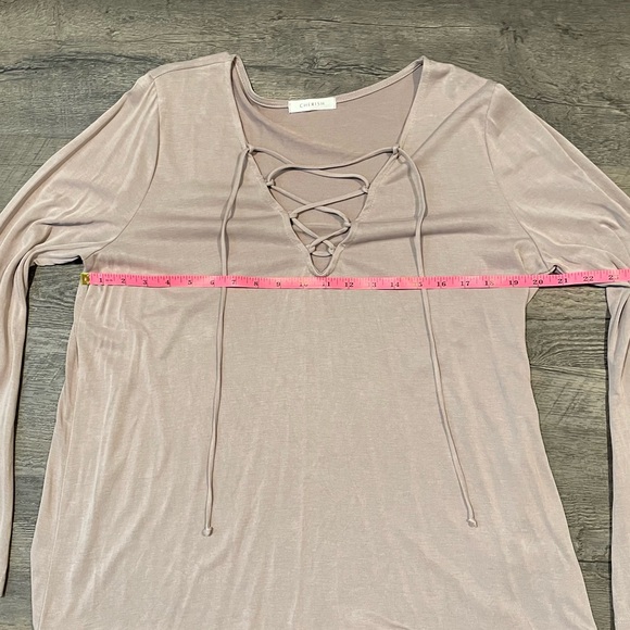 Mauve Bat Wing Criss Cross V Neck Long Sleeve Shirt Blouse - Picture 5 of 9